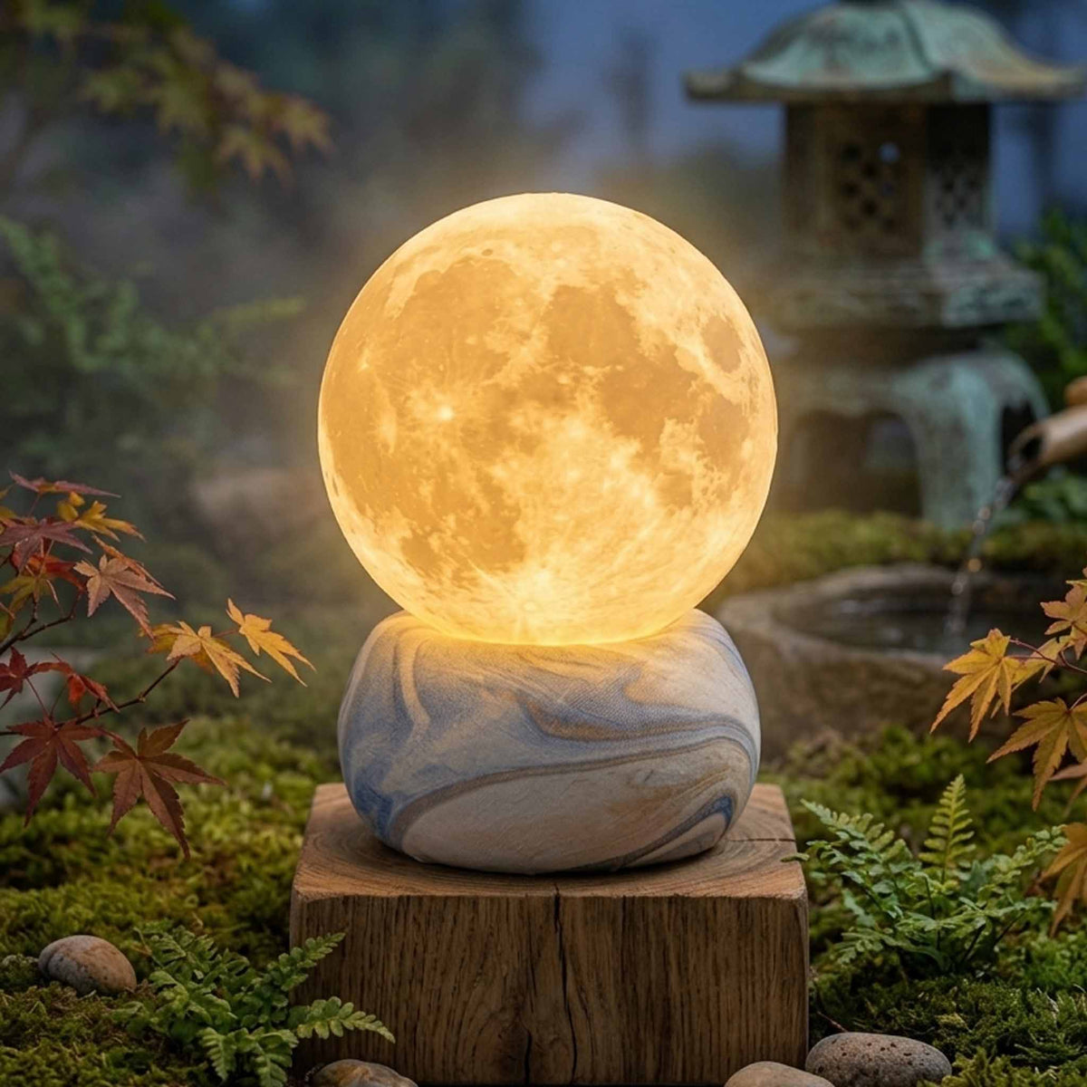 3D Moon Lamp – LED Night Light with Wooden Base | Warm White Decorative Bedside Lamp