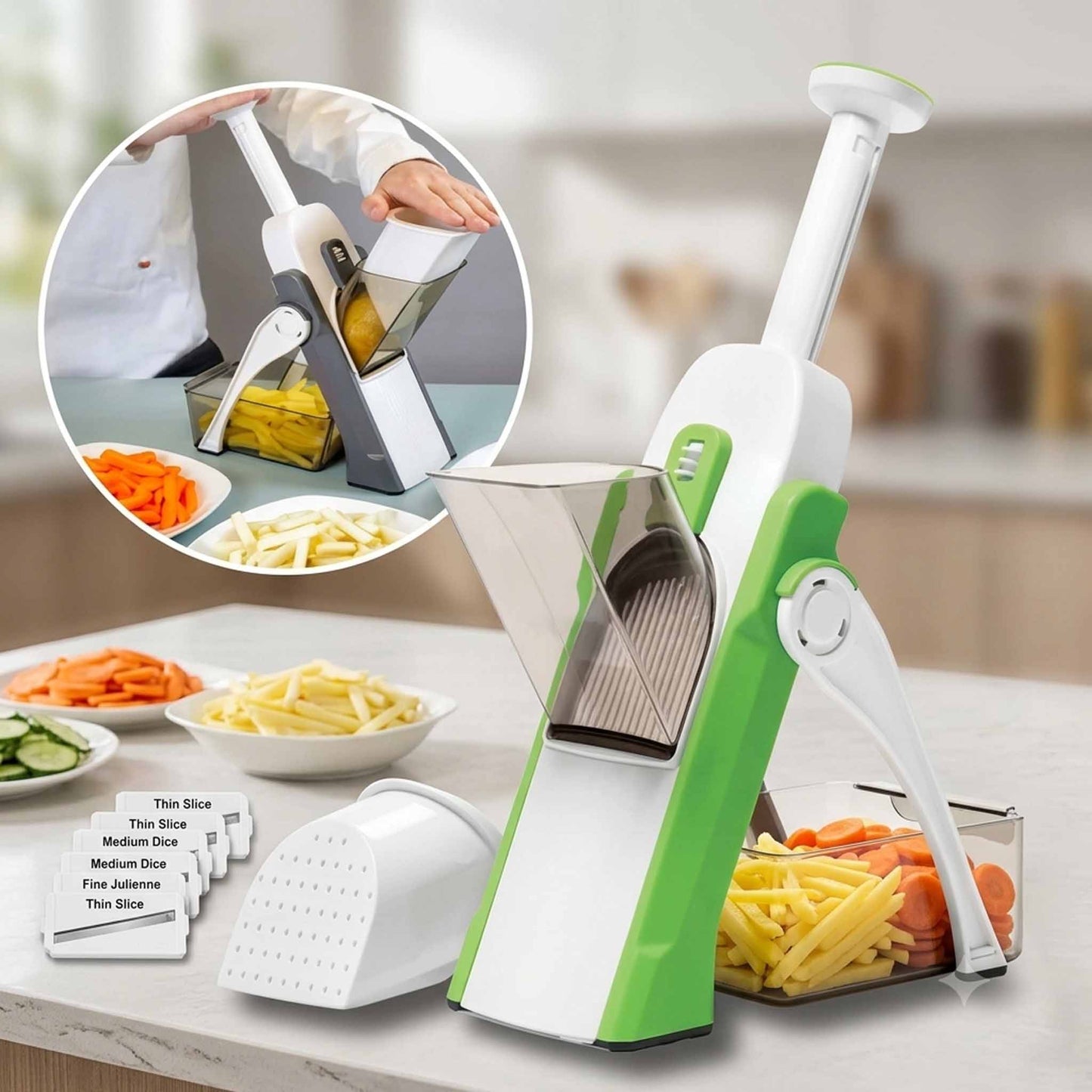 4-in-1 Multifunction Vegetable Slicer & Mandoline Cutter with Interchangeable Blades