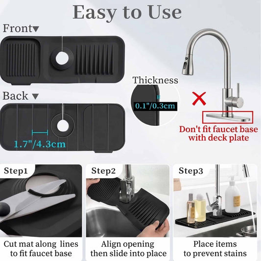 Silicone Faucet Splash Guard Sink Mat | Fast-Drying Kitchen Sink Organizer & Faucet Drip Catcher