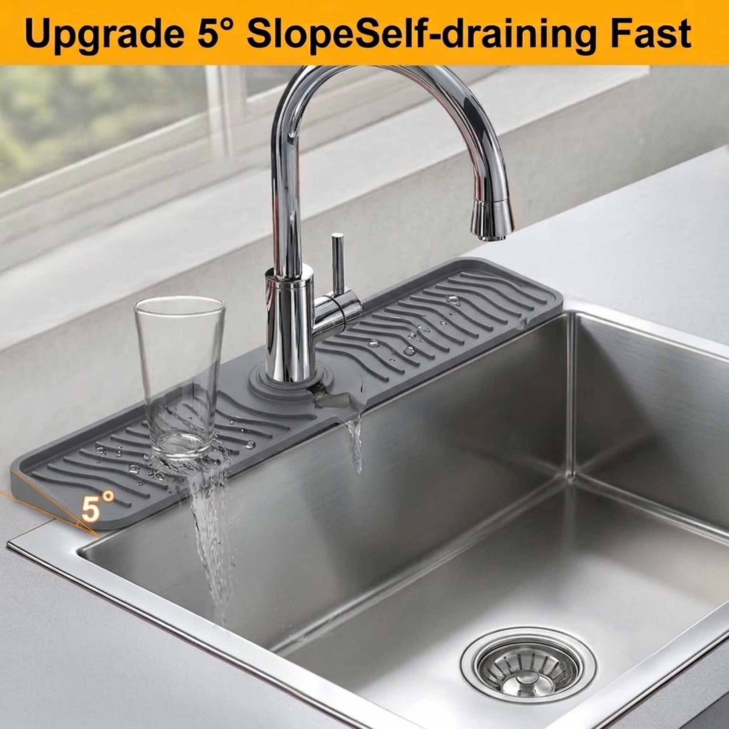 Silicone Faucet Splash Guard Sink Mat | Fast-Drying Kitchen Sink Organizer & Faucet Drip Catcher