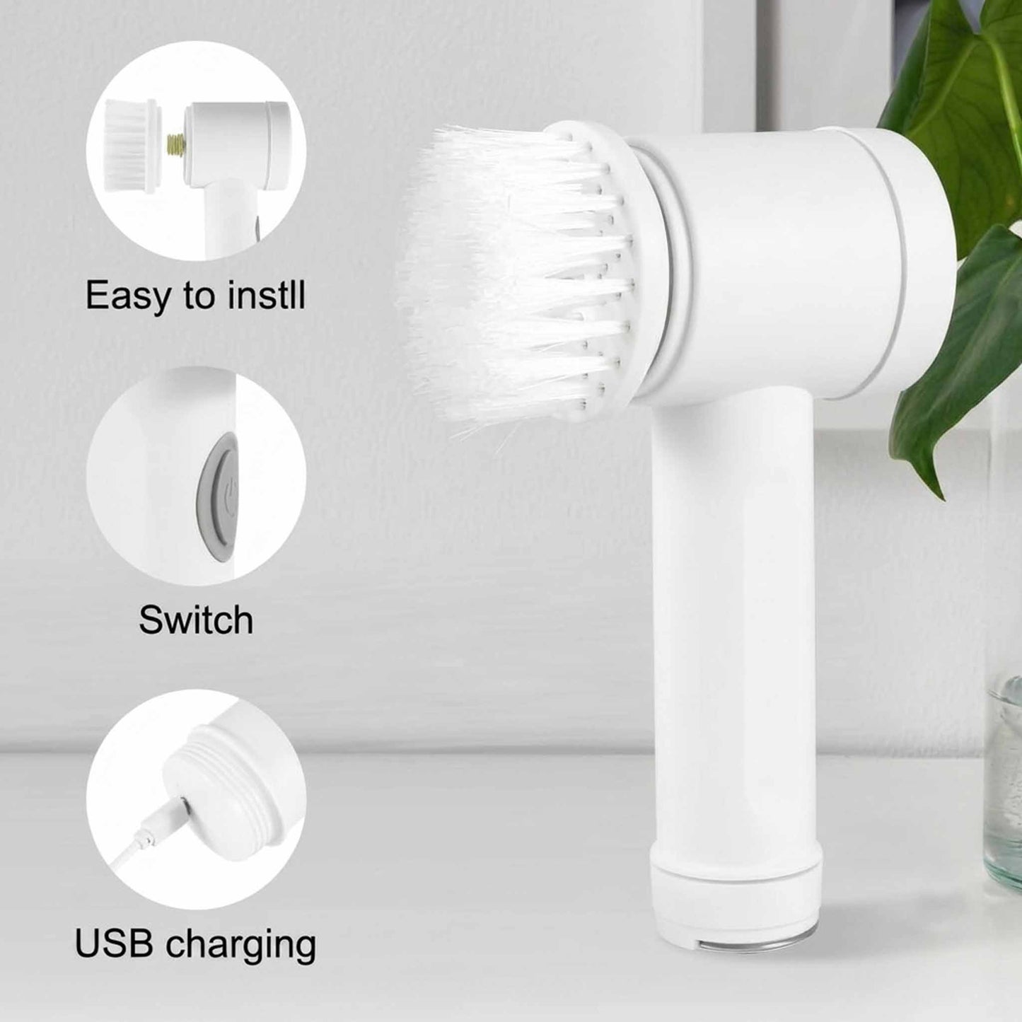 Cordless Electric Spin Scrubber Brush | Rechargeable Cleaning Brush with 3 Replaceable Brush Heads for Kitchen & Bathroom