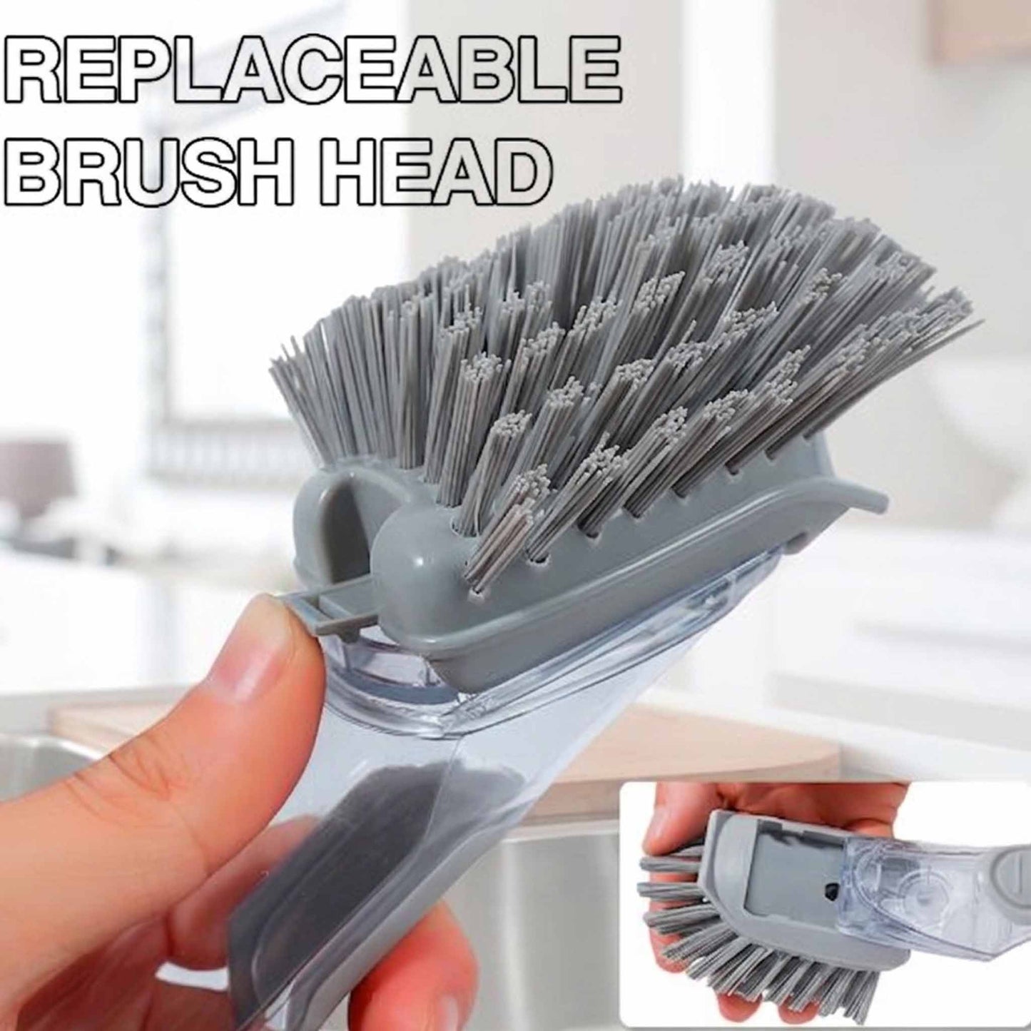 2-in-1 Soap Dispensing Dish Scrubber Brush with Refillable Handle | Replaceable Sponge & Bristle Heads | Kitchen Cleaning Brush