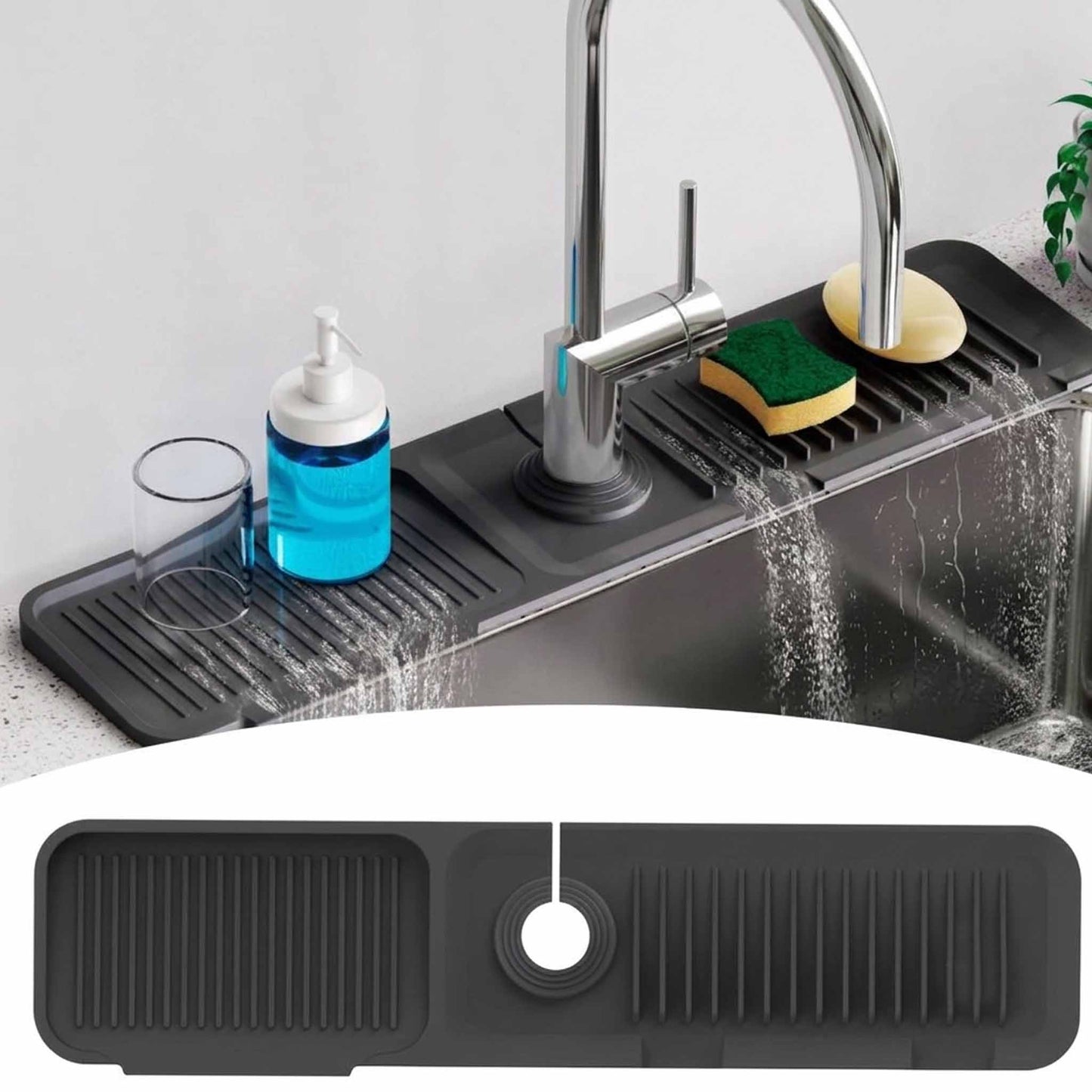 Silicone Faucet Splash Guard Sink Mat | Fast-Drying Kitchen Sink Organizer & Faucet Drip Catcher