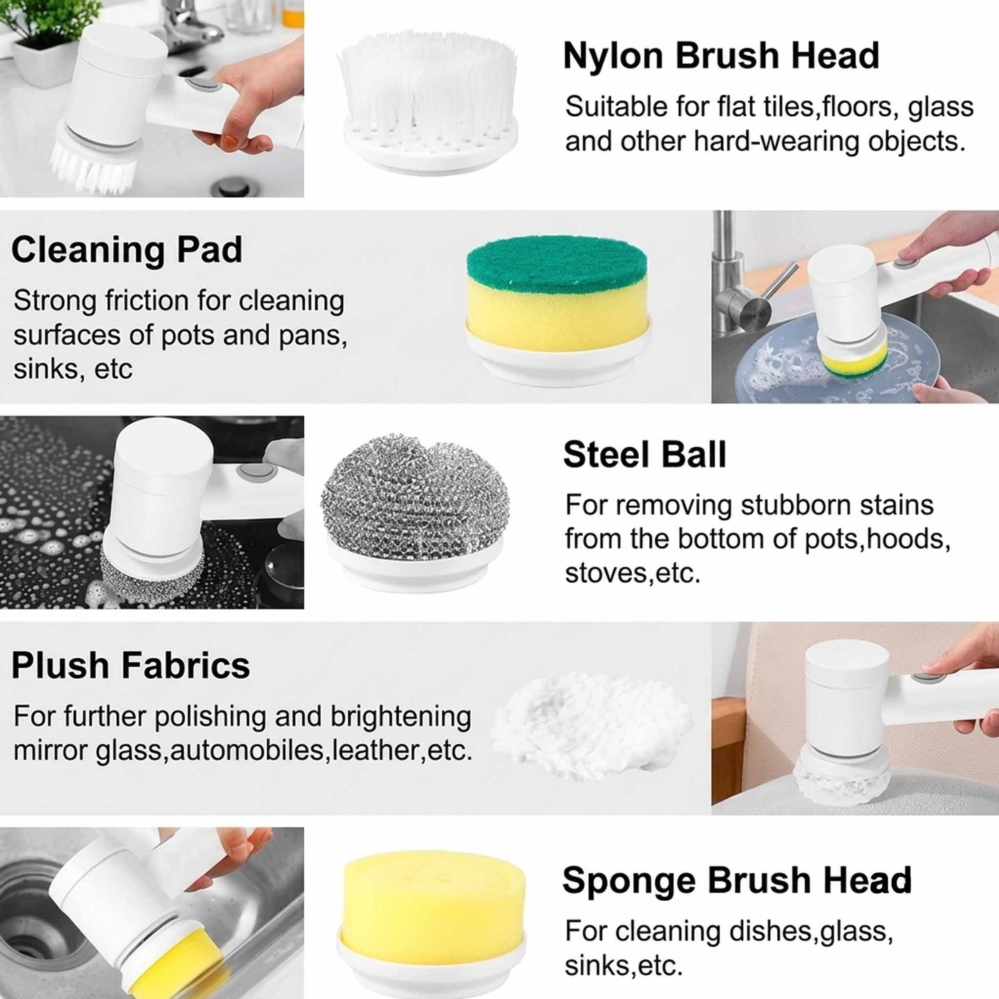 Cordless Electric Spin Scrubber Brush | Rechargeable Cleaning Brush with 3 Replaceable Brush Heads for Kitchen & Bathroom