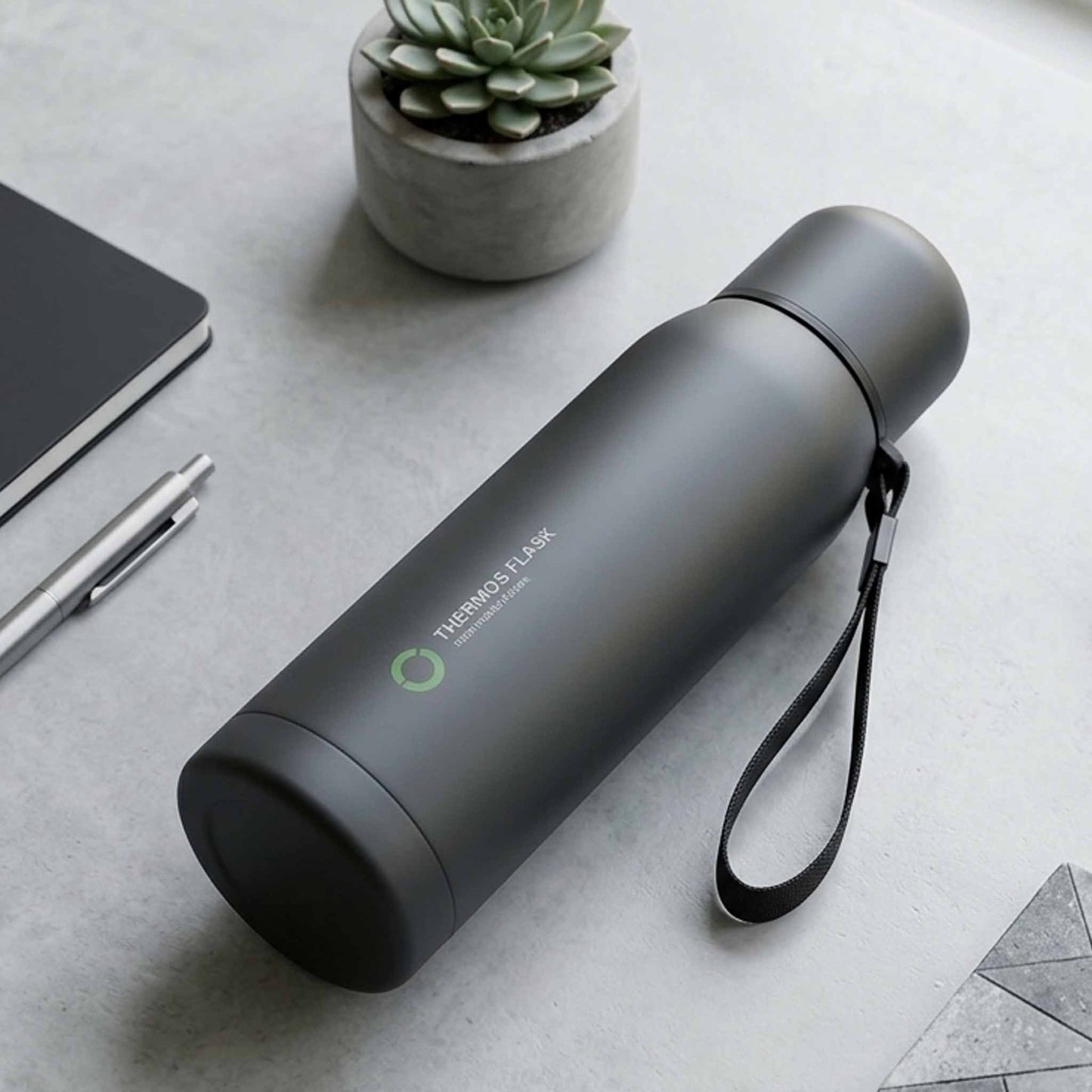 Stainless Steel Water Bottle with Leak-Proof Lid & Carry Strap –  for Travel, Gym & Outdoor Use