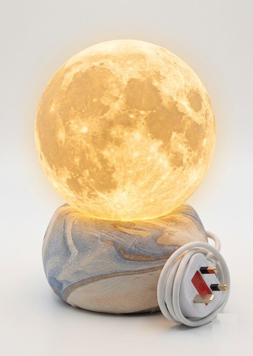 3D Moon Lamp – LED Night Light with Wooden Base | Warm White Decorative Bedside Lamp