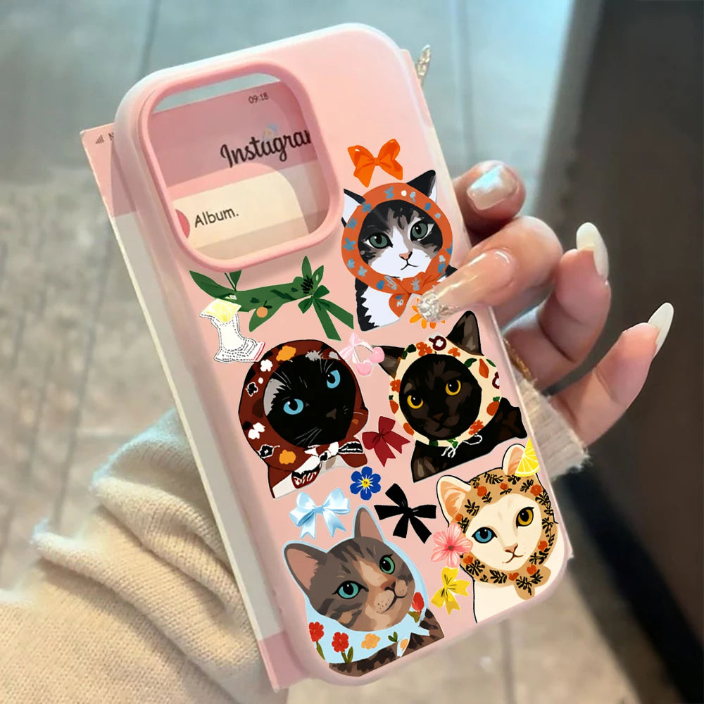 Fashion Cool Cloth Cat Pattern Phone Case For iPhone 11 12 13 Pro 14 15 16 17 Pro Max X XS 7 8 Plus ShockProof Candy Color Cover