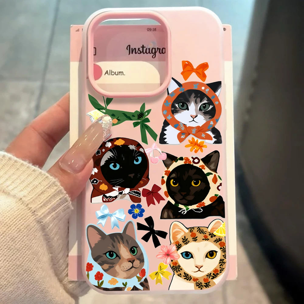 Fashion Cool Cloth Cat Pattern Phone Case For iPhone 11 12 13 Pro 14 15 16 17 Pro Max X XS 7 8 Plus ShockProof Candy Color Cover