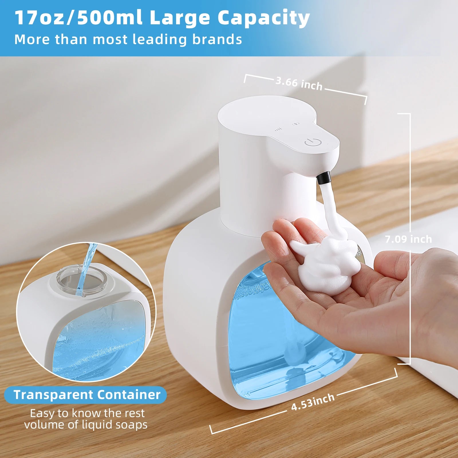 Wall Mounted Automatic Soap Dispenser 500ml Liquid Rechargeable Bathroom Induction Sensor