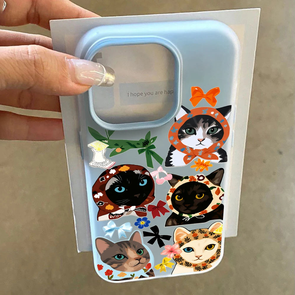 Fashion Cool Cloth Cat Pattern Phone Case For iPhone 11 12 13 Pro 14 15 16 17 Pro Max X XS 7 8 Plus ShockProof Candy Color Cover
