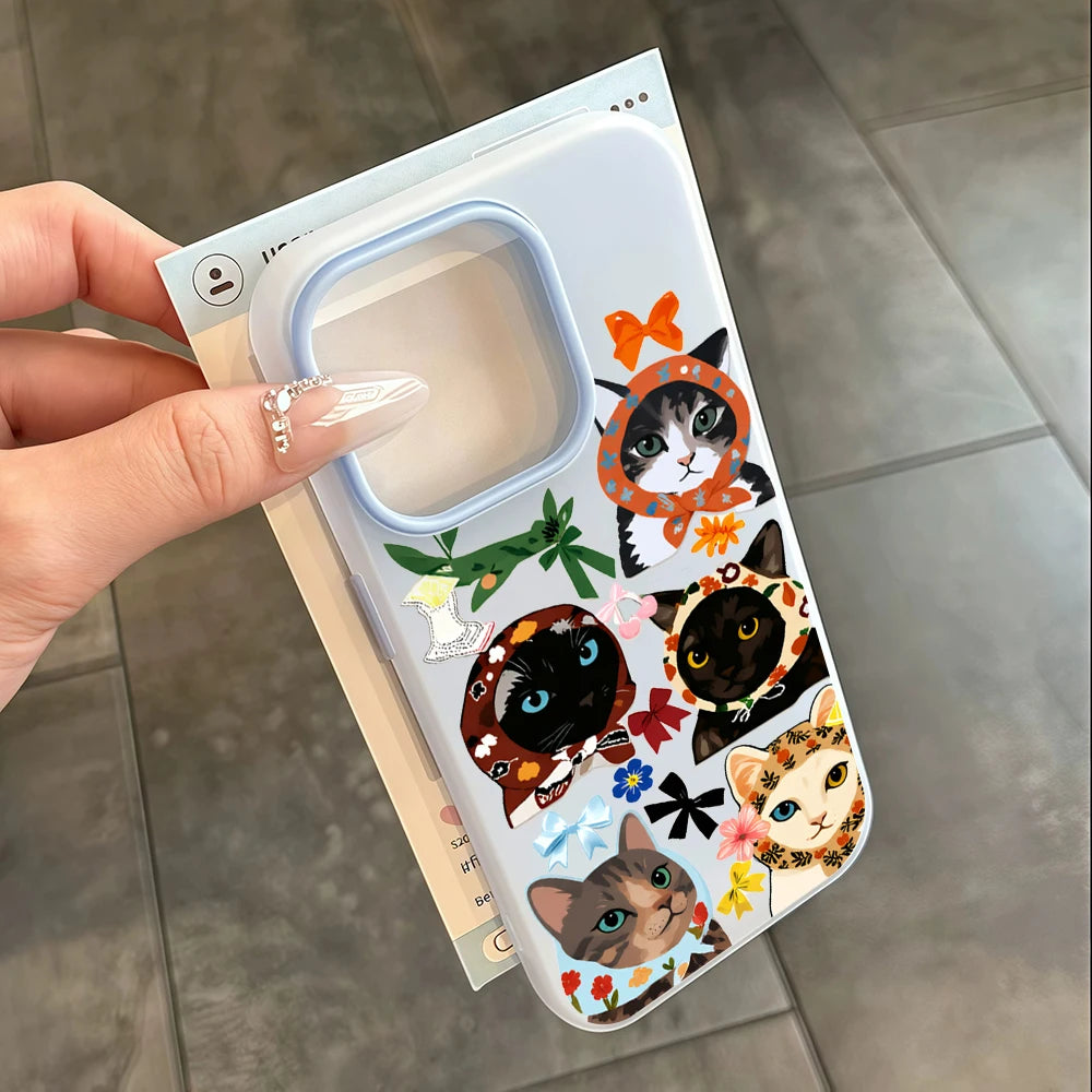 Fashion Cool Cloth Cat Pattern Phone Case For iPhone 11 12 13 Pro 14 15 16 17 Pro Max X XS 7 8 Plus ShockProof Candy Color Cover